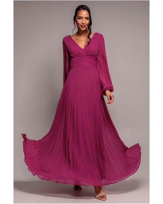 Goddiva Pink Balloon Sleeve Chiffon Maxi