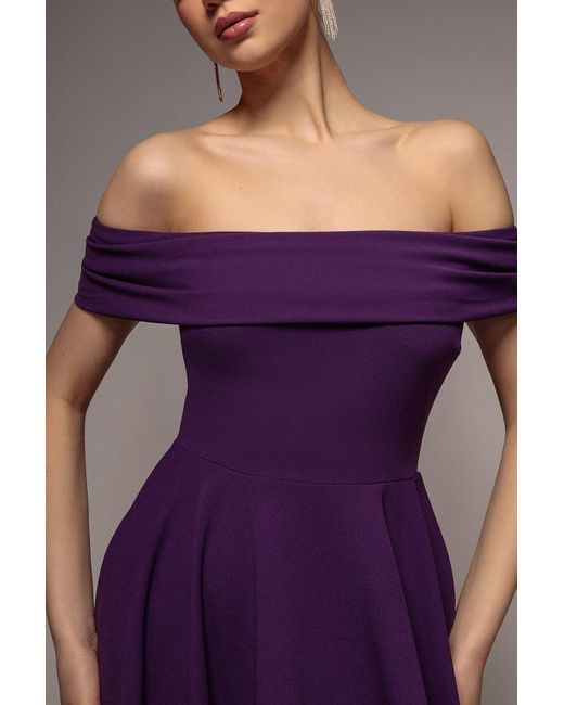 Goddiva Purple Bardot Scuba Crepe Skater Mini Dress
