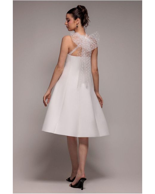 Goddiva Brown Scuba & Polka Mesh Bella Bow Multiway A-Line Midi Dress