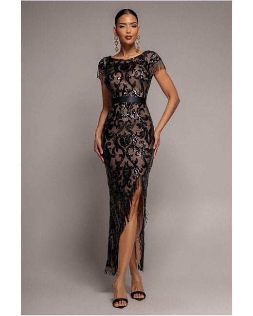 Goddiva Gray Tassel Split Maxi Dress