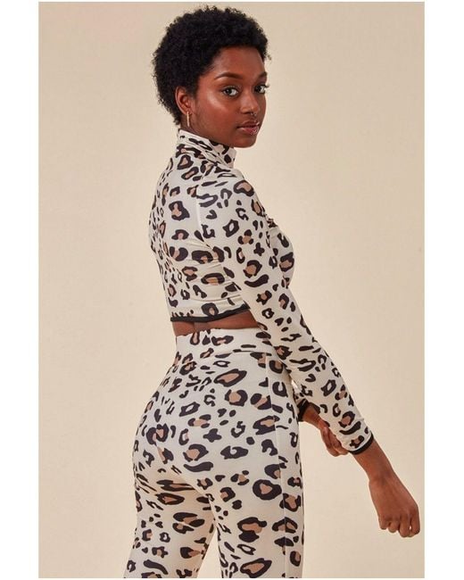 Cosmochic Natural Leopard Print Crop Top&legging Lounge Set