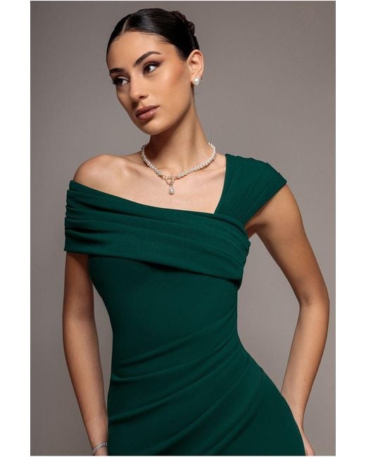 Goddiva Green One Shoulder Evening Maxi Dress