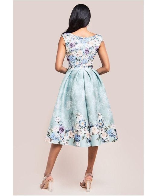 Goddiva Blue Sweetheart Floral Midi Dress