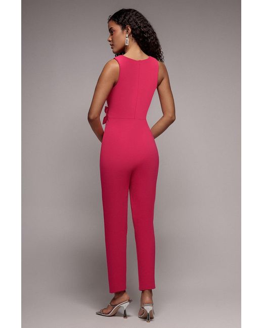 Goddiva Pink Buckle Plunge Bow Detail Jumpsuit