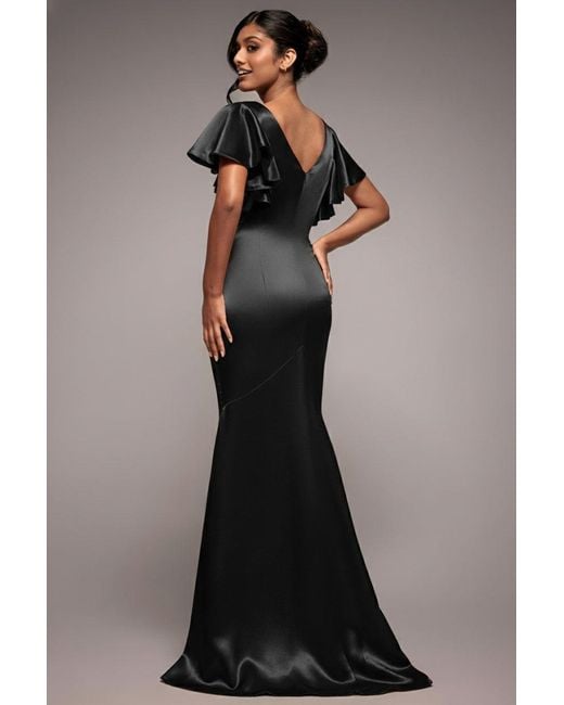 Goddiva Blue Satin Flutter Sleeve Mermaid Maxi