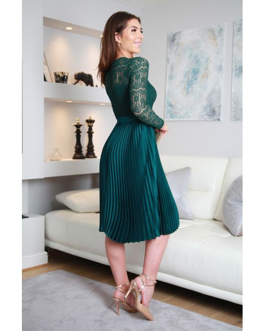 Lace dress with pleated skirt cheap