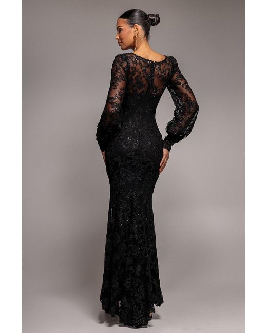 Goddiva Blue Embroidered Lace Scalloped Edge Maxi Dress