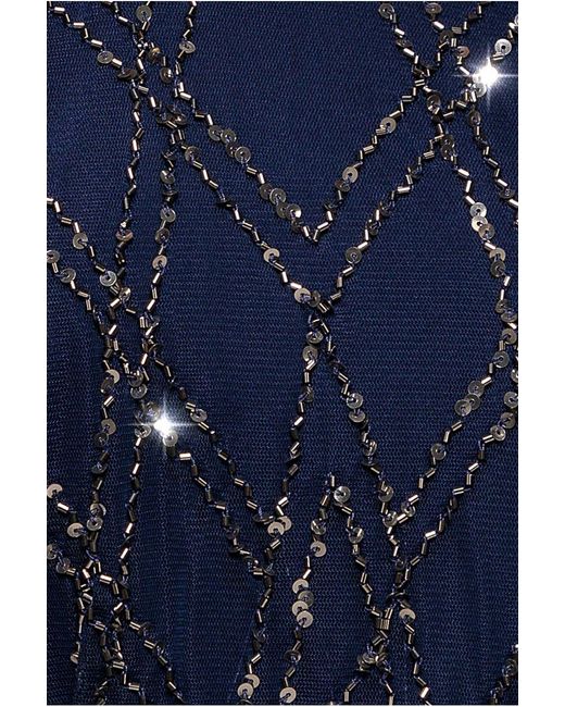 Goddiva Blue Racer Neck Sleeveless Hand Embellished Sequin Maxi Dress