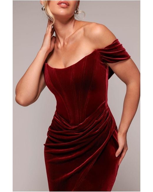 goddiva draped shoulder velvet corset maxi dress reviews Draped Shoulder Velvet Corset Maxi Dress - Wine