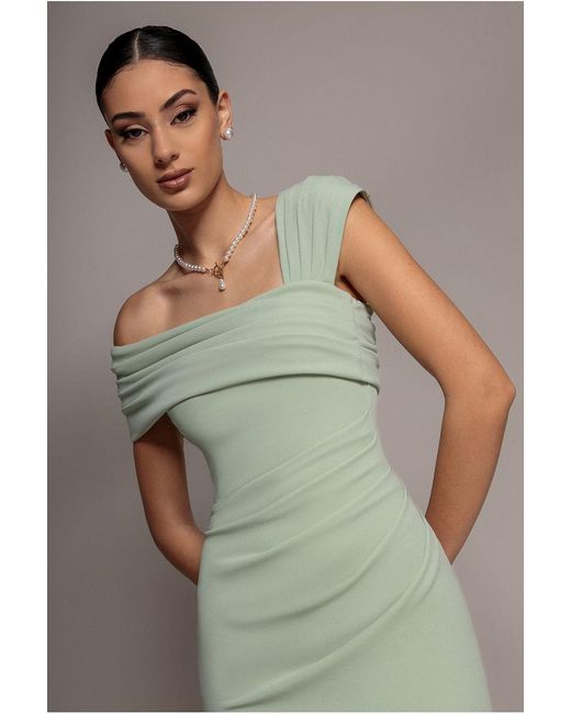 Goddiva Gray One Shoulder Asymmetric Scuba Crepe Maxi Dress