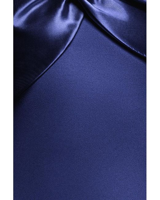 Goddiva Blue Twist Knot Satin & Scuba Bardot Maxi Dress