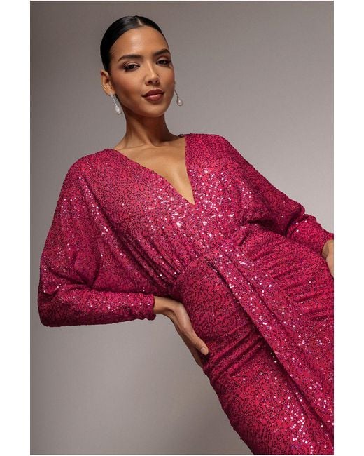 Goddiva Pink Plunge V-neck Sequin Maxi