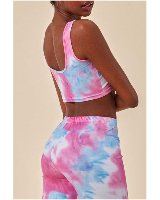 Cosmochic Pink Tie-dye Crop Top With Leggings Set