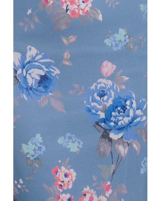Goddiva Blue Floral Printed Chiffon Ruffle Maxi