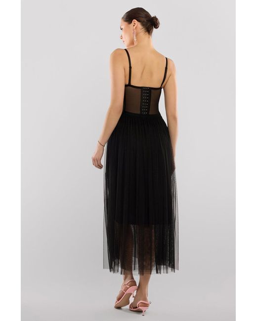 Goddiva Black Sequin Corset Tulle Gathered Midaxi Skirt & Soft Touch Jersey Scarf