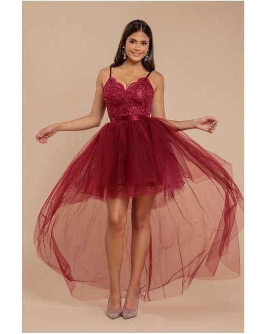 Goddiva Red High Low Tulle Mini With Lace Bodice