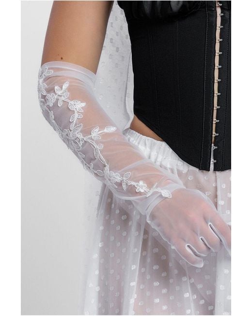Goddiva Floral Embroidered Mesh Gloves