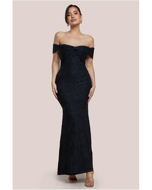 Goddiva Blue Front Knot Twist Maxi Dress