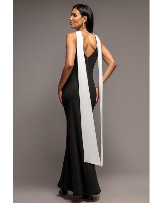 Goddiva Multicolor Contrast Crepe Halterneck Maxi Dress With Sash