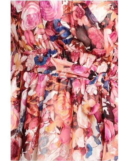 Goddiva Pink Floral Flutter Sleeve Wrap Midi Dress