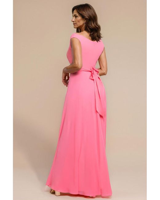 Goddiva Pink Cowl Neck A-Line Chiffon Maxi Dress