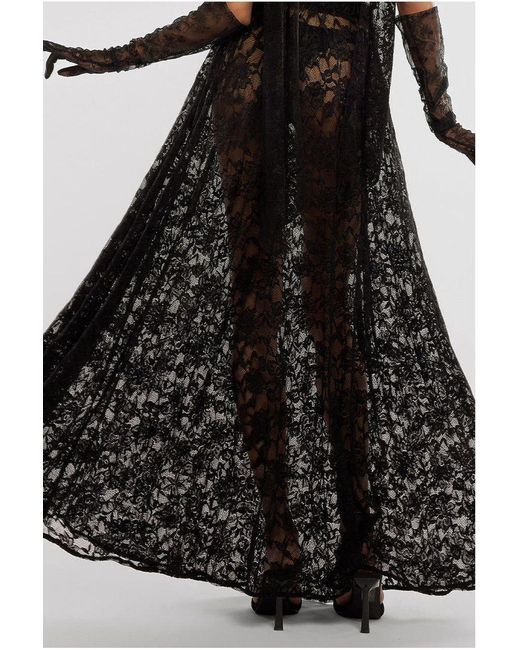 Goddiva Black Front Pleated Wrap Off The Shoulder Corset With Lace A-Line Skirt With Scarf & Gloves