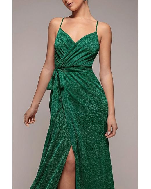 Goddiva Green Wrap Style Spaghetti Strap Maxi With Split