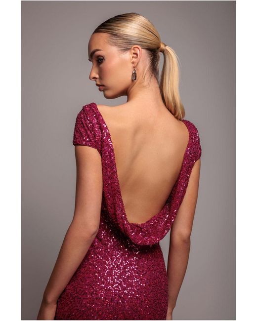 Goddiva Red Cowl Back Sequin Maxi