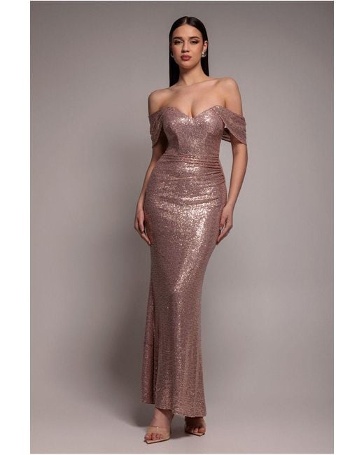 Goddiva Blue Off The Shoulder Sequin Wing Maxi Dress