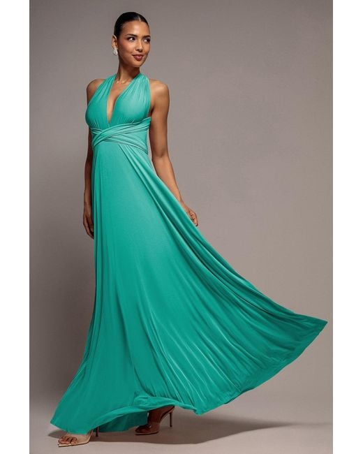 Goddiva Green Multiway Tie-Up Maxi Dress