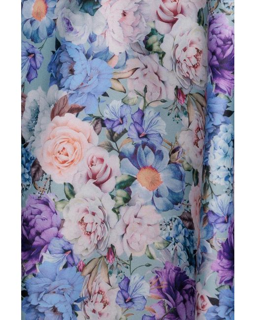 Goddiva Blue Floral Print A-Line Sweetheart Midi Dress