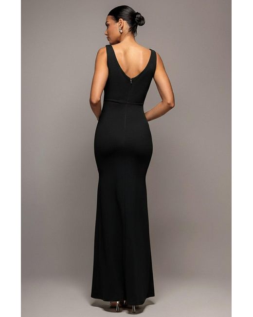 Goddiva Gray Diamante Brooch Thigh Split Mermaid Maxi Dress