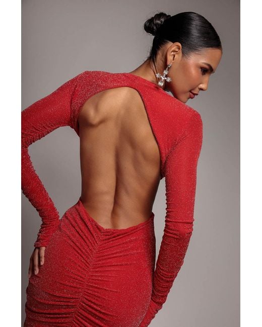 Goddiva Red Cut Out Long Sleeve Bodycon Mini Dress
