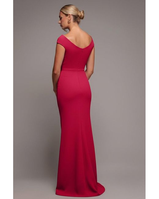 Goddiva Pink Scuba Crepe Rose Frill Maxi Dress