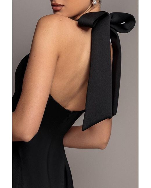 Goddiva Black Corset Fit And Flare Halter Neck Midi Dress
