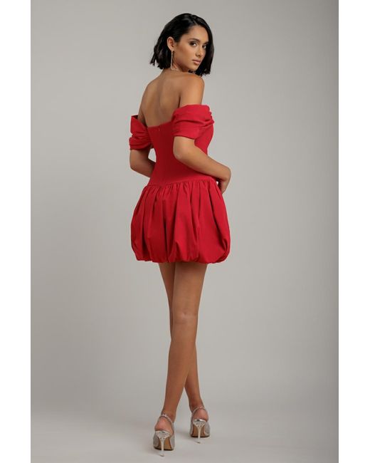 Goddiva Red Bardot Babydoll Corset Mini Dress