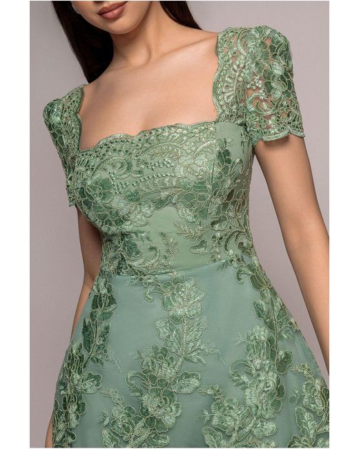 Goddiva Green Scallop Edge Corset Back Structured Lace Mini Dress
