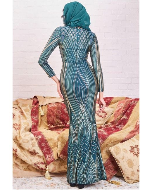 Goddiva Green Modesty Two Toned Sequin Maxi