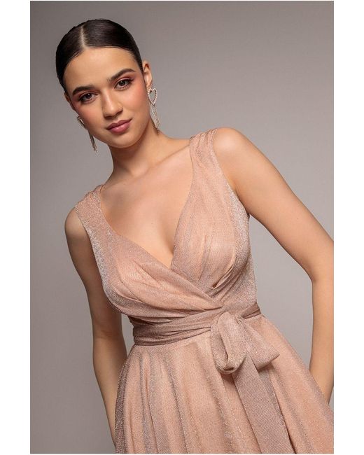 Goddiva Natural Cross Over Sleeveless Mini Skater Dress