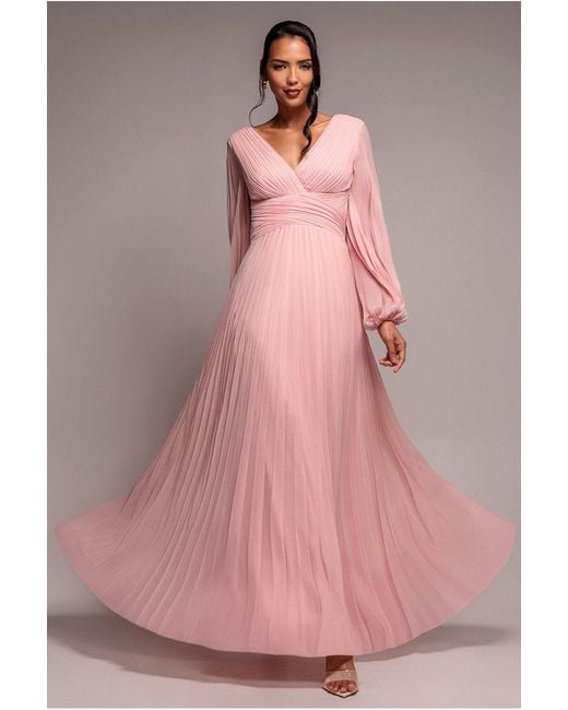 Goddiva Pink Balloon Sleeve Chiffon Maxi Dress