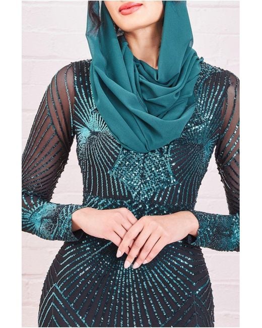 Goddiva Green Modesty Starburst Sequin Maxi Dress