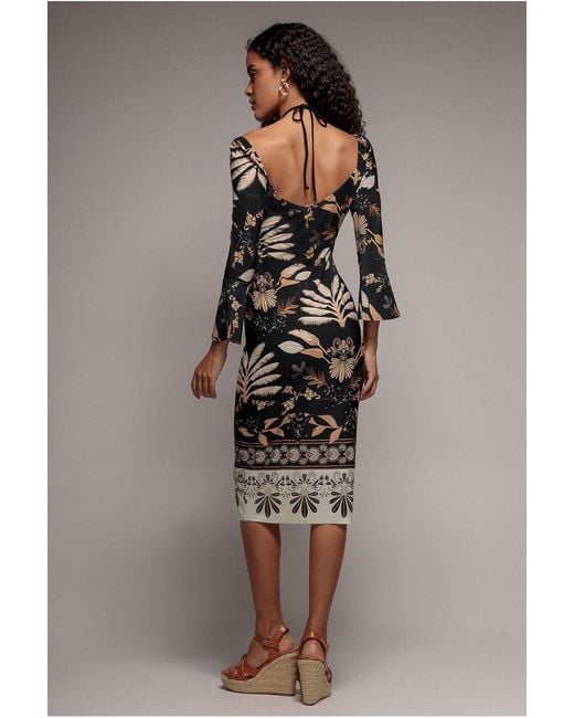 Goddiva Natural Printed Tie Back Midi Dress