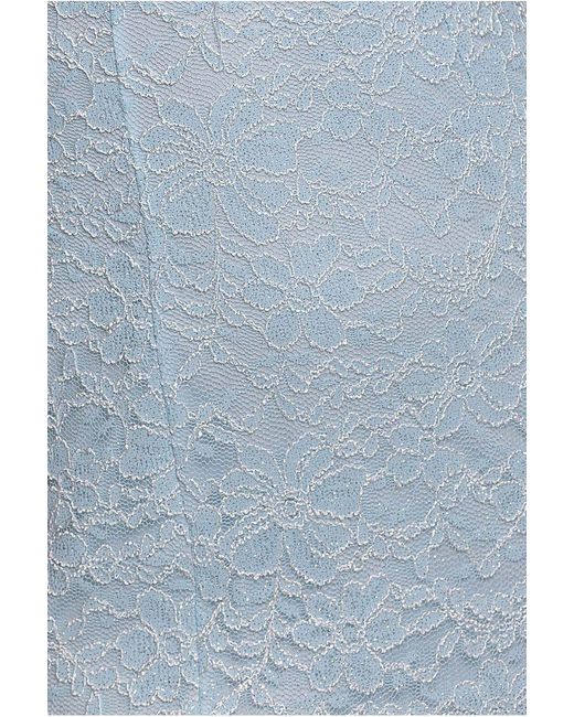 Goddiva Blue Scallop Lace Puff Sleeve Fit & Flare Midi Dress