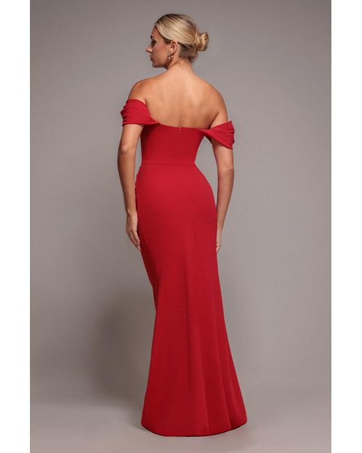 Goddiva Red Diamante Heart Trim Evening Maxi Dress