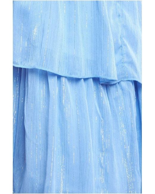 Goddiva Blue Maternity Plain Lurex Chiffon Tiered Midi Dress