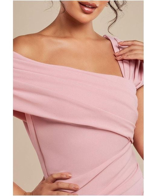 Goddiva Natural One Shoulder Scuba Crepe Evening Maxi Dress