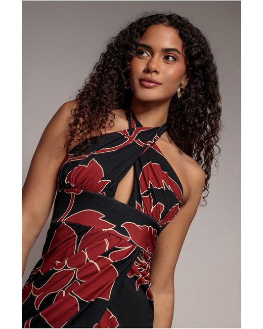 Goddiva Black Printed Crossover Midi