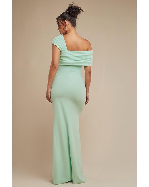 Goddiva Green One Shoulder Scuba Crepe Evening Maxi Dress