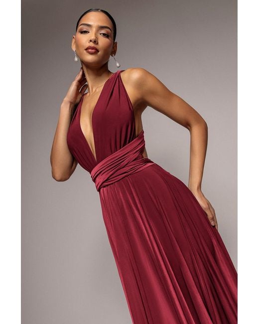 Goddiva Red Soft Touch Multi Way Open Back Midi Dress
