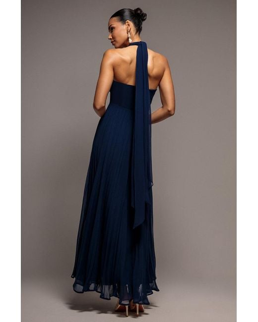 Goddiva Blue Sleeveless Pleated Chiffon Multiway Scarf Maxi Dress